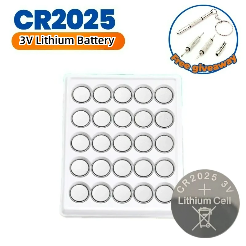 

Industrial CR2025 3V Lithium Coin Cell, DL2025/BR2025 Compatible for Car Key Fob, Watch, Toy, Calculator, Clock, Long Lasting