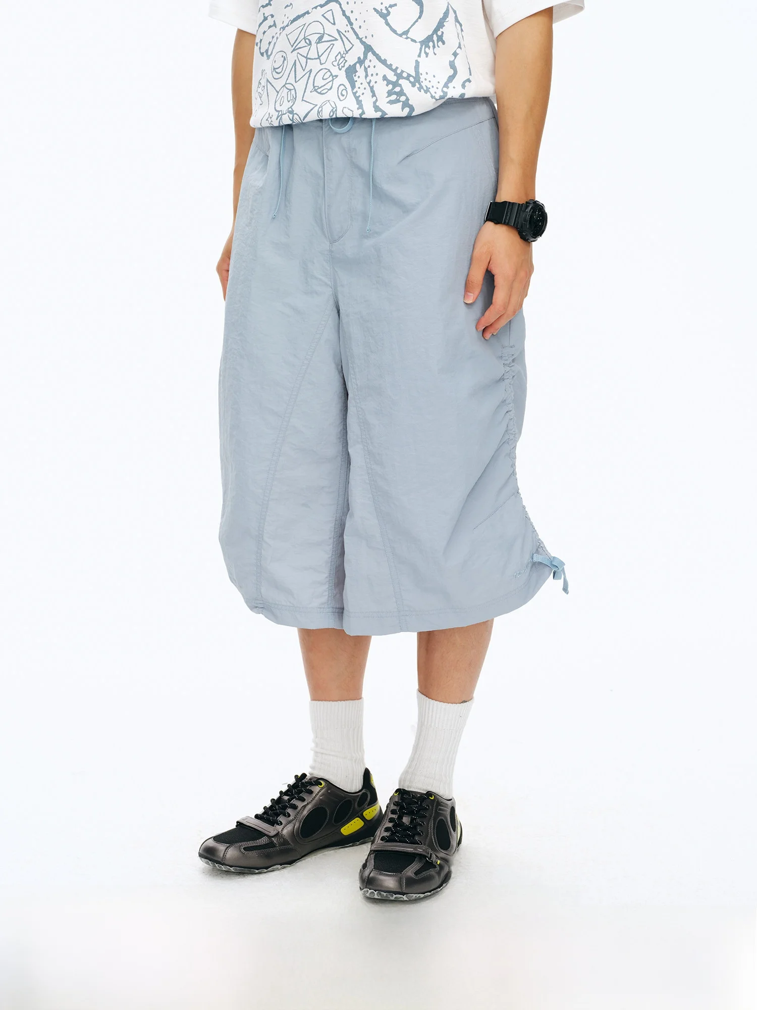 NewJNXS Anti-Wrinkle  Drawstring 7/8 Length Casual Pants Adjustable Waist Wide Leg Men Women Summer Comfortable Shorts