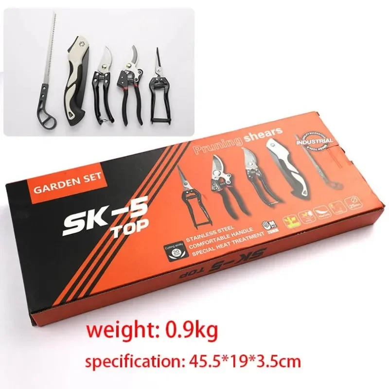 5Pcs SK5 Steel Garden Tool Set Heavy Duty Pruning Shears Folding Saw Branch Trimmer Bypass Pruner Yard Plant Care Hand Tools Box