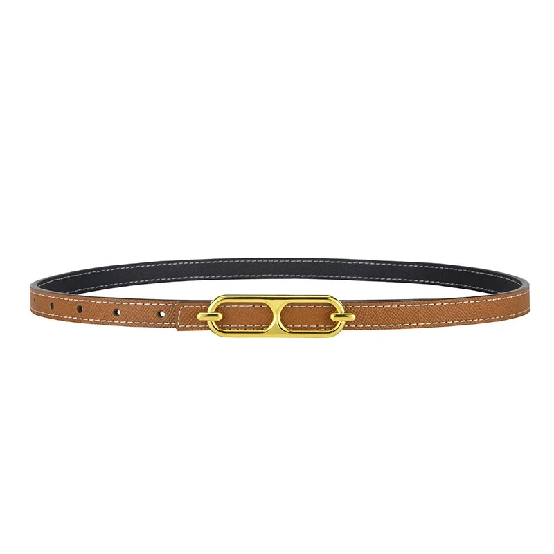 Ladies' Genuine Leather Belt Versatile Thin Strap Casual Cowhide Waistband for Jeans Elegant Reversible Belt for Women