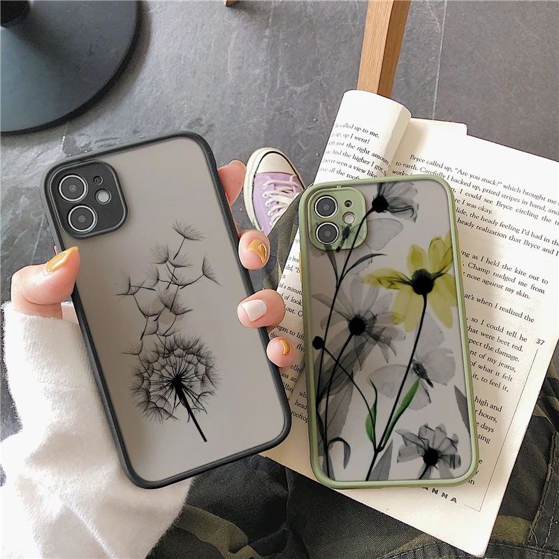 Minimalist Daisy Flower Phone Case for iPhone 15 14 13 12 11 Pro Max Mini X XS XR SE 7 8 Plus Shockproof Matte Transparent Shell