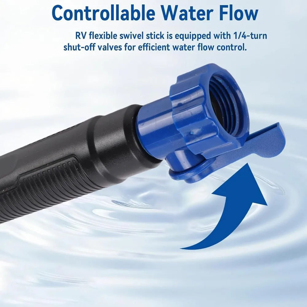 48 Inch Length RV Cleaning Wand Ball Valve Switch 360 Rotating Nozzle Black Tank Cleaning Wand 3/4 Inch Inlet Thread
