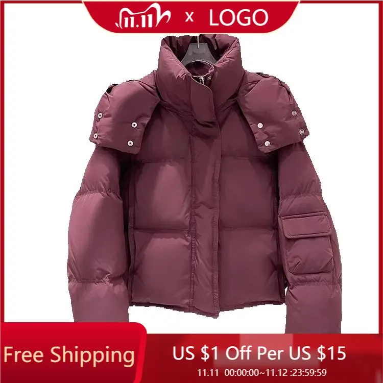 

Down Jacket for Women Winter 90 White Duck Hooded Warm Down Coats Casual Loose Short Thick New Fashion Lightweight Puffy Jacket