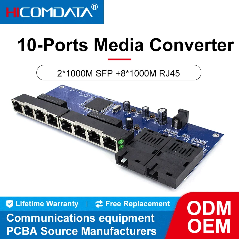 

HICOMDATA Gigabit Uplink Ethernet Switch. Оптоволоконные порта 2*1000M и порта RJ45 8*10/100M. PCBA SC 20 км