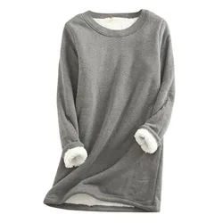 Winter Women Thick Fleece Sweatshirt Velvet Warm Solid O-neck Underwear Blouse Tops