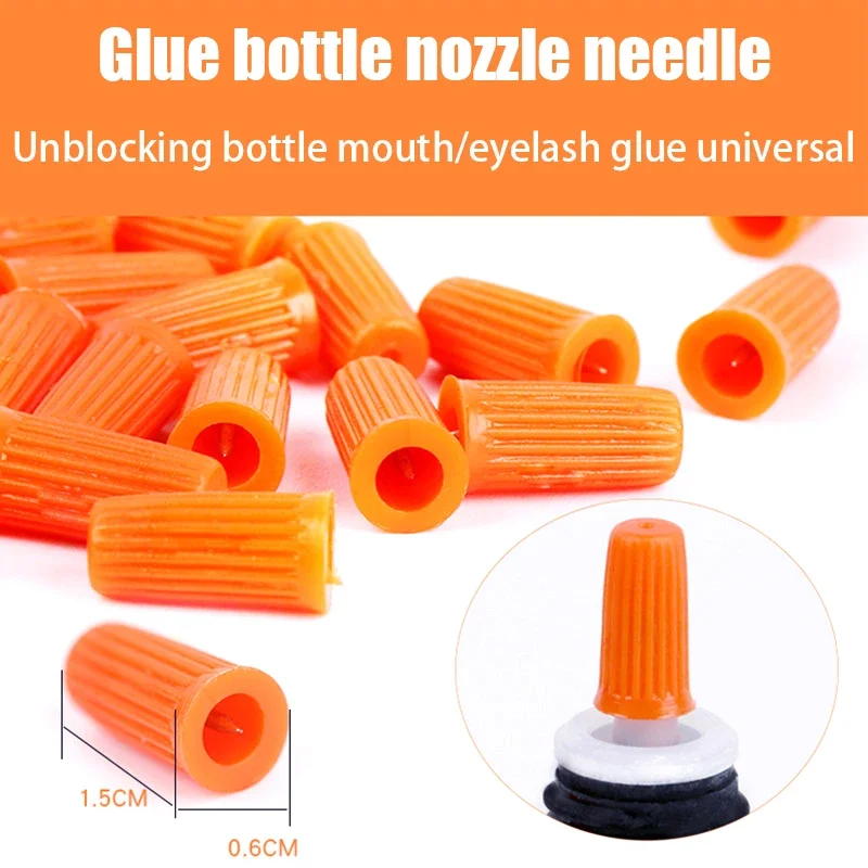 CNKESS Wholesale 10PCS/50PCS/100PCS Eyelash Glue Bottle Plug Glue Bottle Pins Blocking Needle for Eyelash Extensions Tool Orange