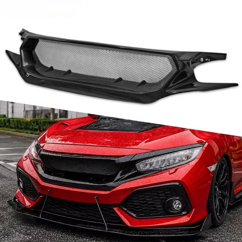 For 2017-2020 Honda Civic Type R FK8 JS Style Carbon Fiber Front Bumper Grille Auto Parts