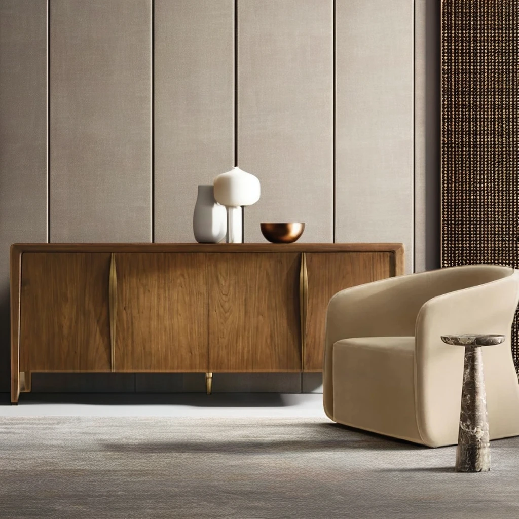 

Modern Classic Living Room Luxury Dining Room Contemporary Cabinet Wooden Walnut 4-Door Sizeboard