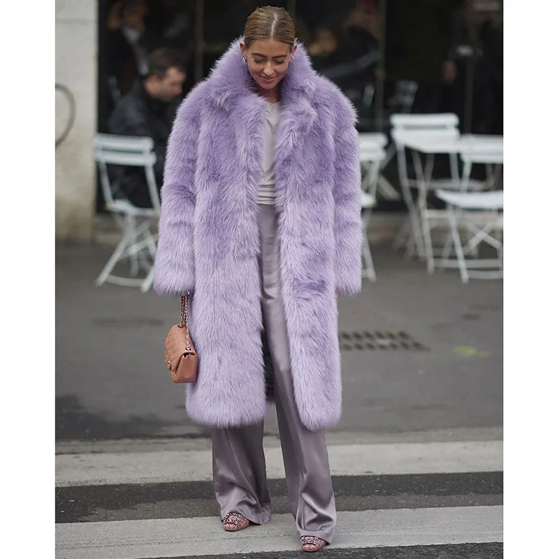 معطف نسائي طويل من الفرو الصناعي معطف Ins Nicki Minaj معطف مكتنز أخضر نيون ملابس خارجية