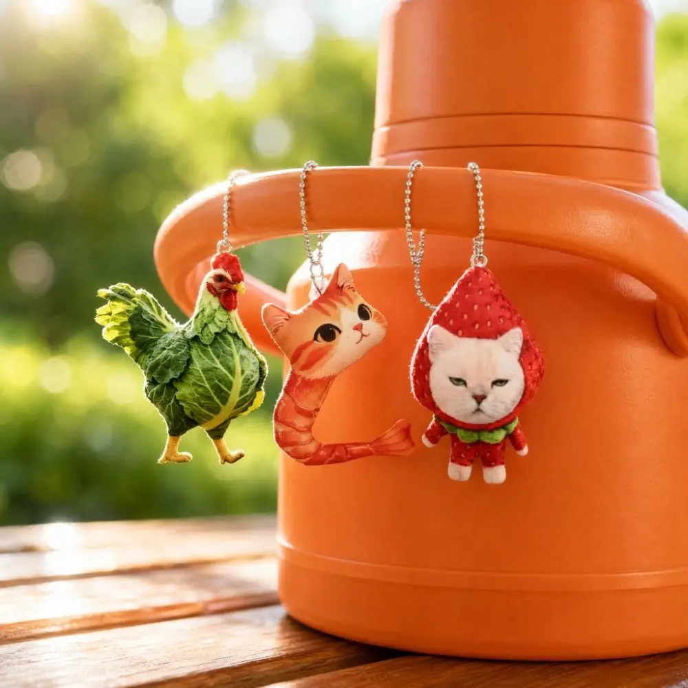 Simulation Meme Keychain Strawberry Mood Vegetable Rooster Shrimp Cat Keychain 10cm Funny Funny Chicken Keychain Bag Accessory