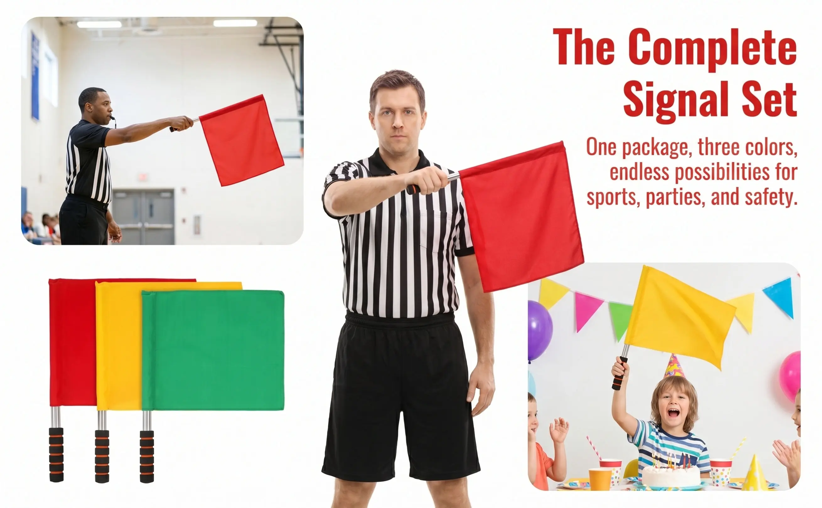 3Pcs Commanding Signal Flags Suitable Size Handheld Fan Cheering Racing Match Referee Traffic Conducting Flags
