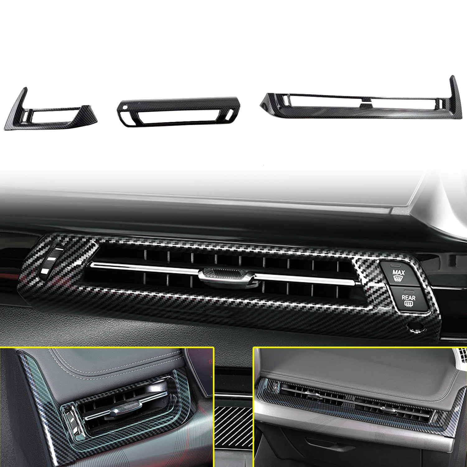 

For BMW X1 U11 2023 2024/ iX1 2022-2024 Car Accessories ABS Carbon Fiber Grain Interior Dashboard A/C Vent Cover Overlay 3pcs