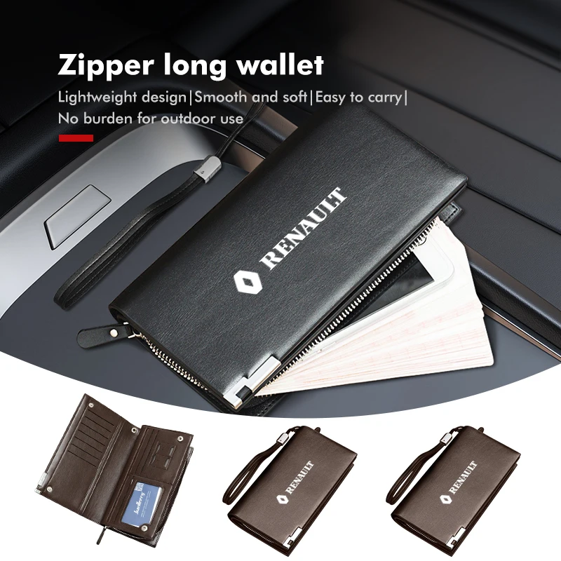 Car Men's Multi-Card Slot Card Holder Zipper Wallet Coin Purse For Renaul Clio 3 4 Captur Sparco Megane 4 2 3 Trafic Logan