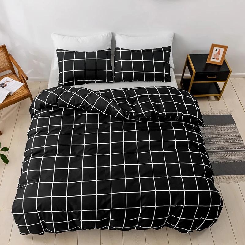 Black Plaid Home Bedding Sets Twin Queen Size Duvet Cover And Pillowcases Nordic Style Quilt Cover For Bedroom Double Bed