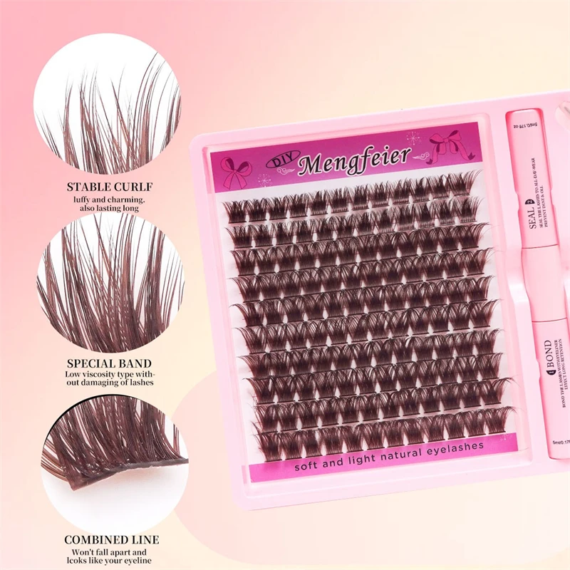 40P80P Ciglia finte con tappo automatico a forma di D, segmento diviso spesso e largo, set di ciglia fai da te a grappolo singolo, set fai da te per arricciare