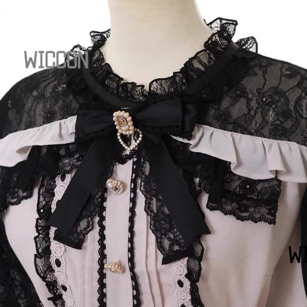 Japanese Girly Lolita Blouse - Sweet Lace Off-Shoulder Top for Daily Wear & Cosplay Gothic  Fairy Kei Style Halloween Ready
