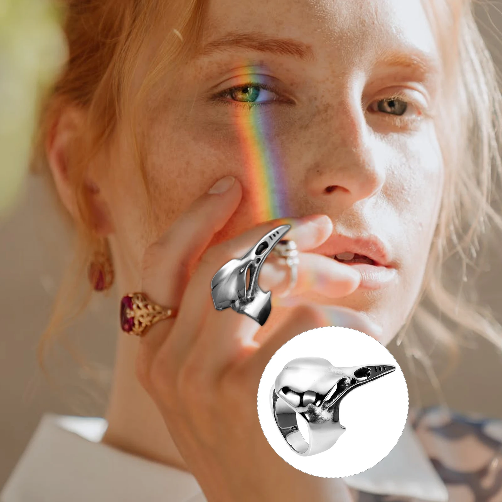 

Skull Stainless Steel Cool Finger Ring Woodpecker Design Decorative Jewelry Hair Segmentation Ring Fashionable Elegant Wear