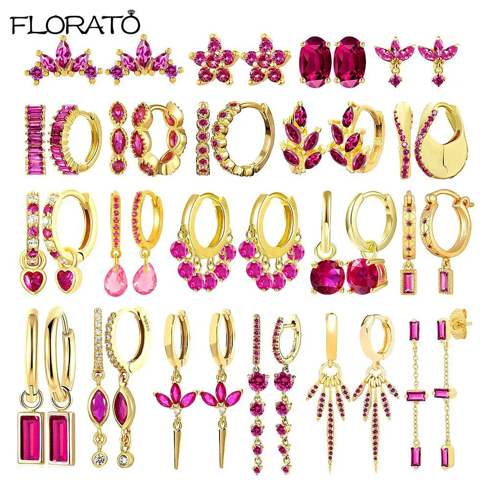 

925 Sterling Silver Needle Red Zircon Pendant Earrings Fashion Small Hoop Earrings for Women 2025 New Luxury Piercing Jewelry