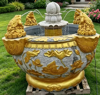 Garden Landscape Ornament Exquisite Gold Plated Granite Marble Fountain Floating Sphere Ball