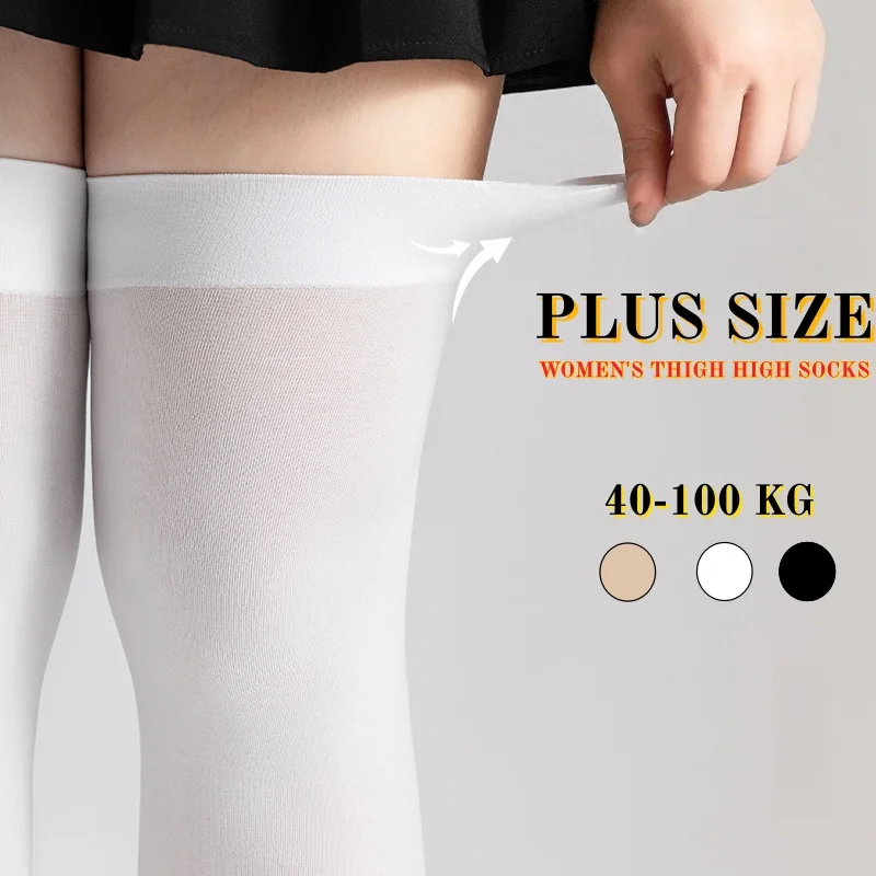 Plus Size Sexy Black White Solid Color Long Socks Women Thigh High Over The Knee Stockings Lolita Ladies Girls Warm Knee Socks