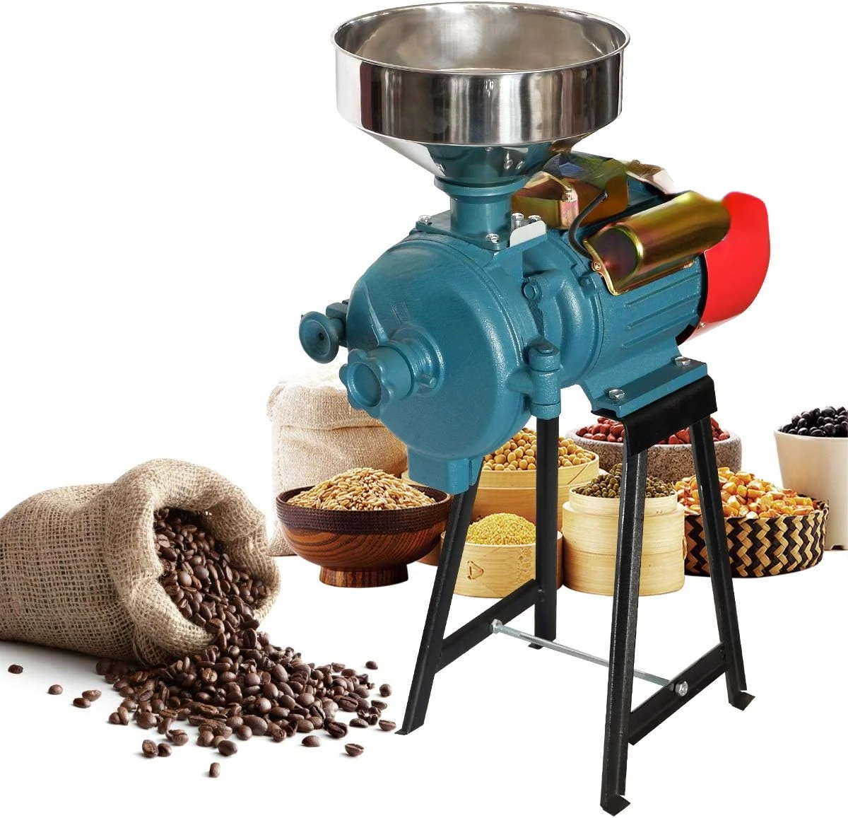 Electric Grain Mill Wet Dry Mill Grinder 3000W, 110V Commercial Grain Grinder Machine for Cereals Corn Grain Wheat Feed Mill