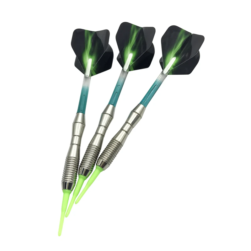 Darts 3pcs/set Soft-tip Darts Approximately 17g Blue Green Four-part Assembly Standard Safety Dart Shaft Aurora Wing Dart Flight