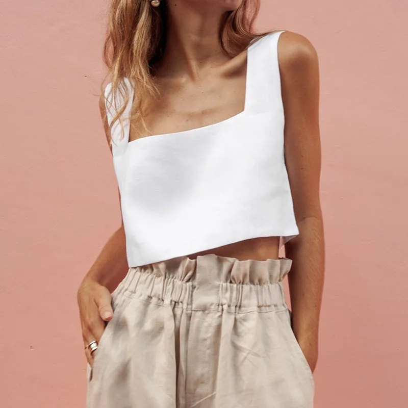 NONE Linen Crop Top White 4