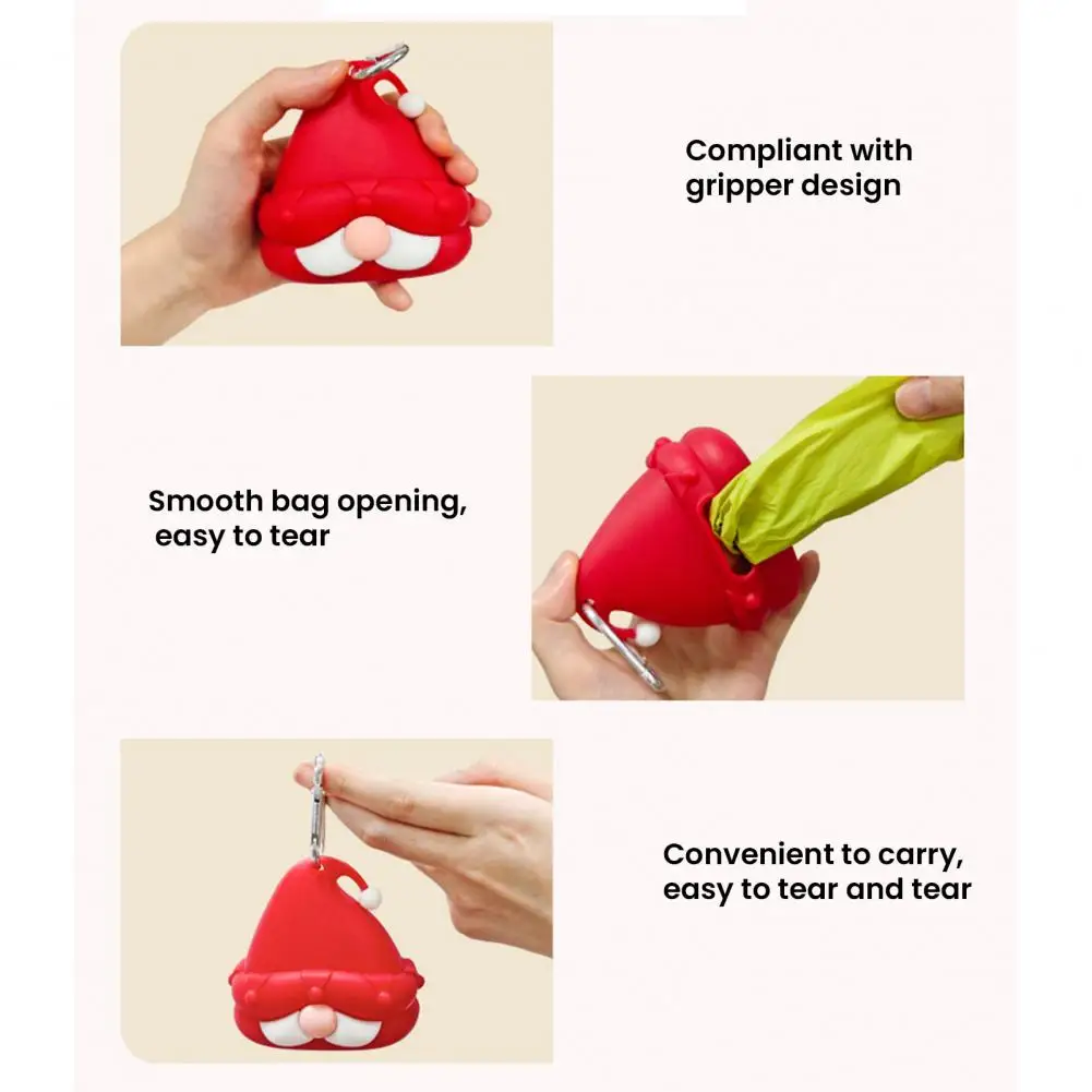 Christmas Dog Poop Scooper Christmas Gnome Pet Pooper Scooper Dog Bag Holder with Metal Carabiner Outdoor Pet Remover for Dogs