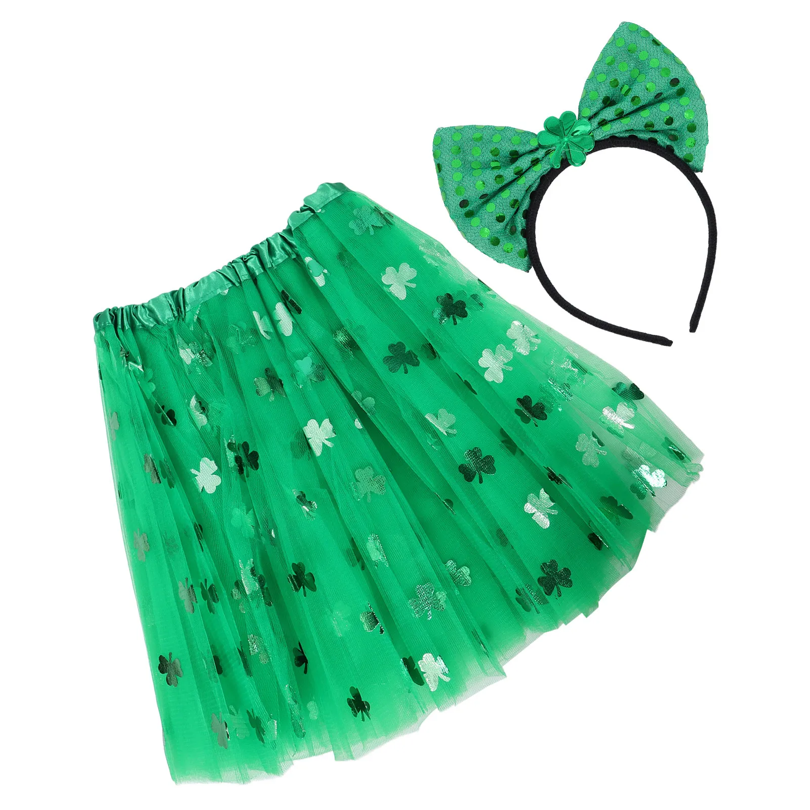 

1Set St. Patrick's Day Party Costume Kids Skirt Stylish Hair Hoop Festival Photo Props Kids Dress Accessories