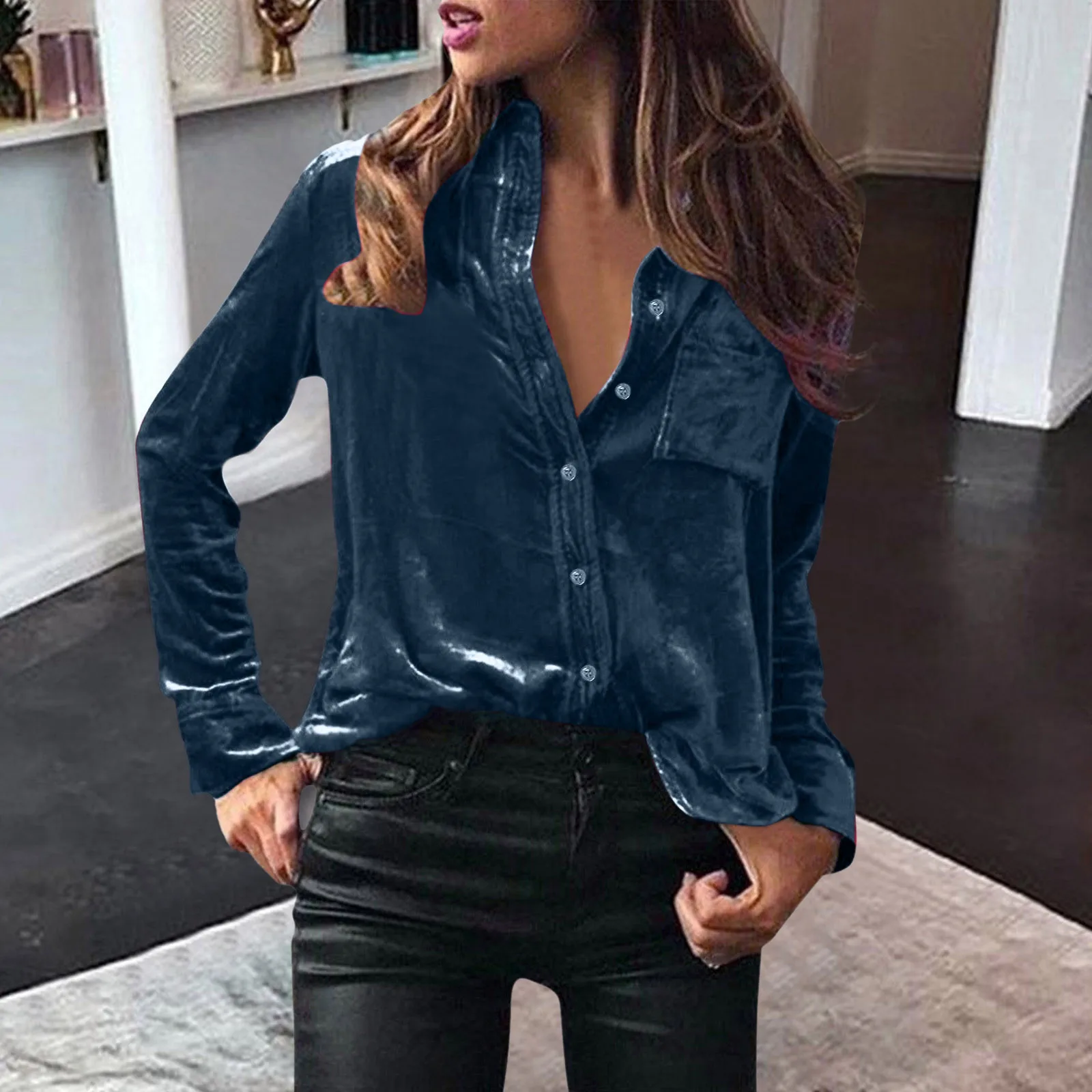 21 Color Velvet Blouse Women Elegant Shirts Solid Long Sleeve Tops Loose Fit Button Shirt Warm Winter Clothes Blusas Mujeres