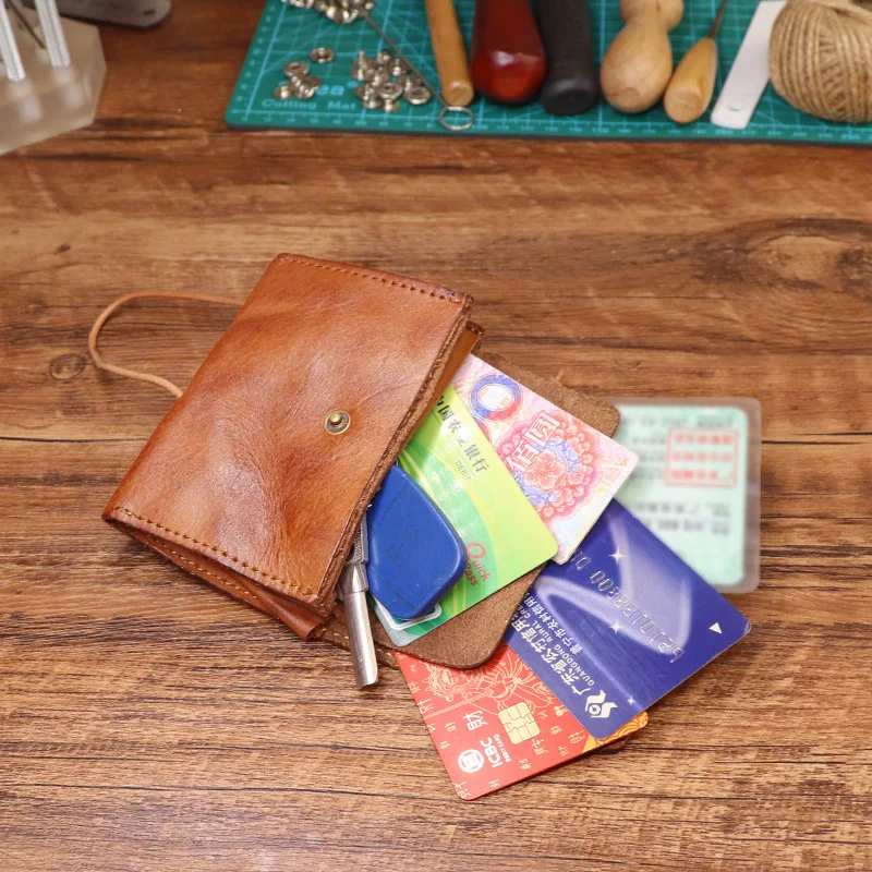 Original Vintage Handmade Planting Cowhide Small Card Bag Personalized Unisex Driver License Storage Bag Multifunctional Wallet