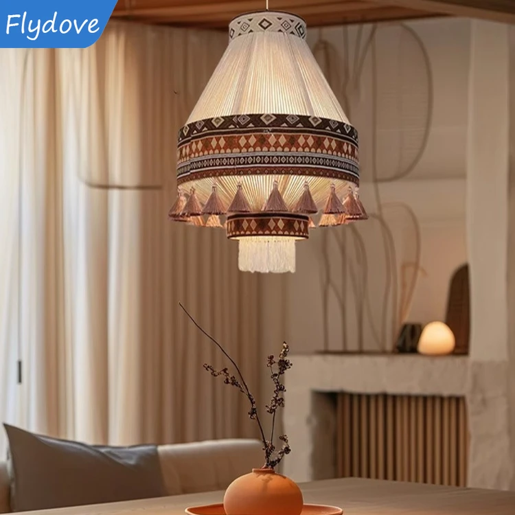 

Bohemian Fringe Pendant Lamp Colorful Woven Hemp Rope lamp Wabi Sabi Dining Room Living Room Kitchen Bedroom Home Decor