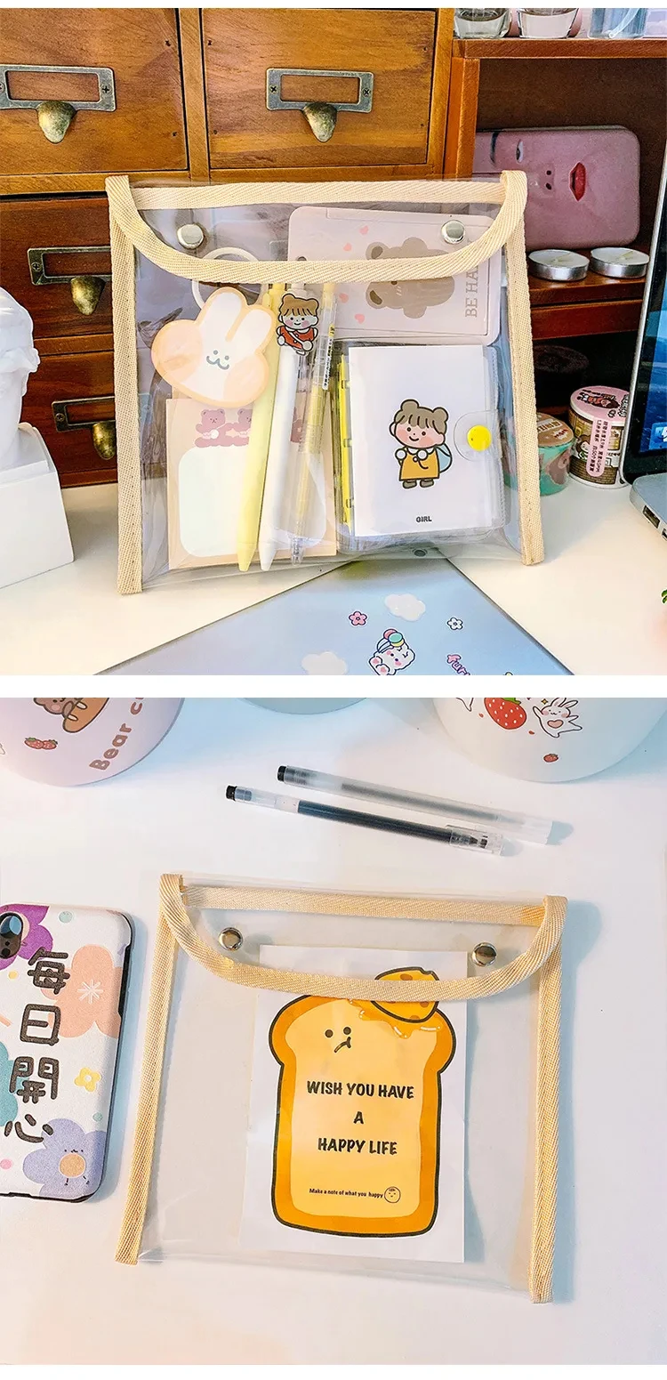 Koreanische Große Lagerung Klar PVC Transparent Kosmetik Tasche Student Bleistift Fall Wasserdicht Schöne Schreibwaren Lagerung Dokumente Beutel – Detail 4