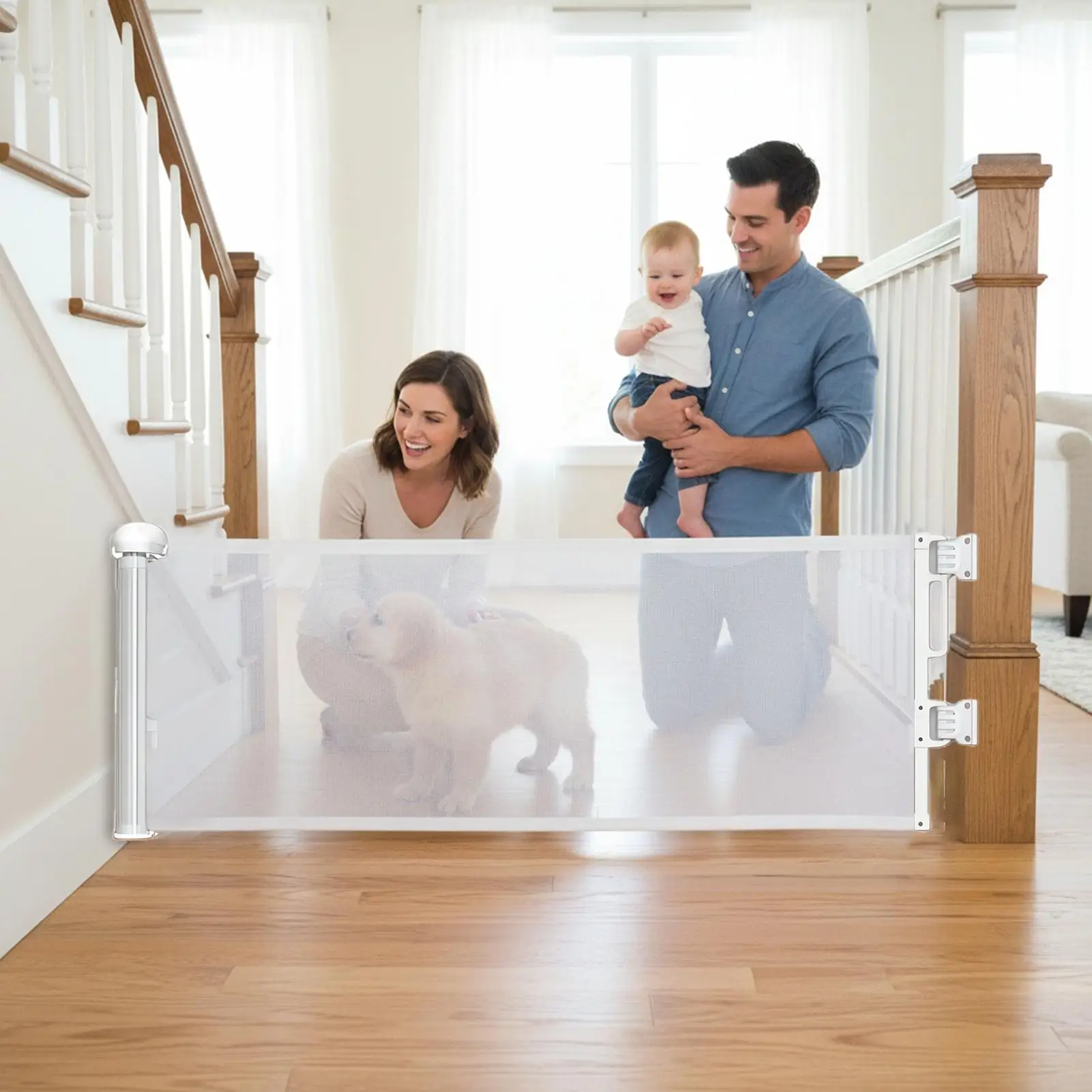 Retractable Door Gate 17.7x59inch Enclosure Safety Fence Guard Retractable Pet Gates For Dogs For Indoor Outdoor Doorways