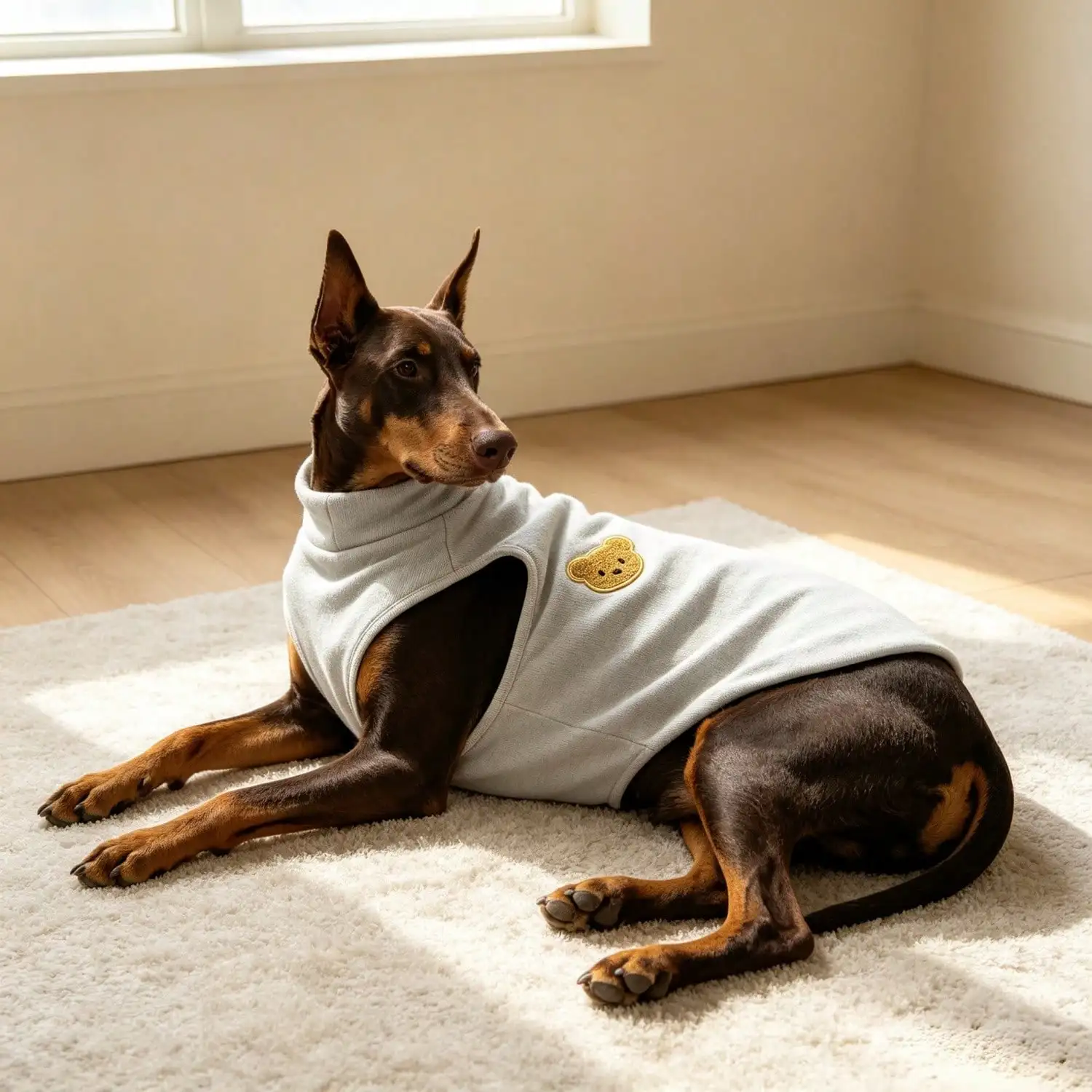 Ärmelloses Rollkragen-Hundeweste für große Hunde, weiche Strickkleidung für Haustiere mit niedlichem Bären-Applikationsaufnäher, warmes Hausoutfit – Detail 26