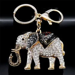 Lucky Elephent Key Chain for Women Men Rhinestone Alloy Gold Color Animal Pendant Keyring Jewelry porte clé voiture K5202S01