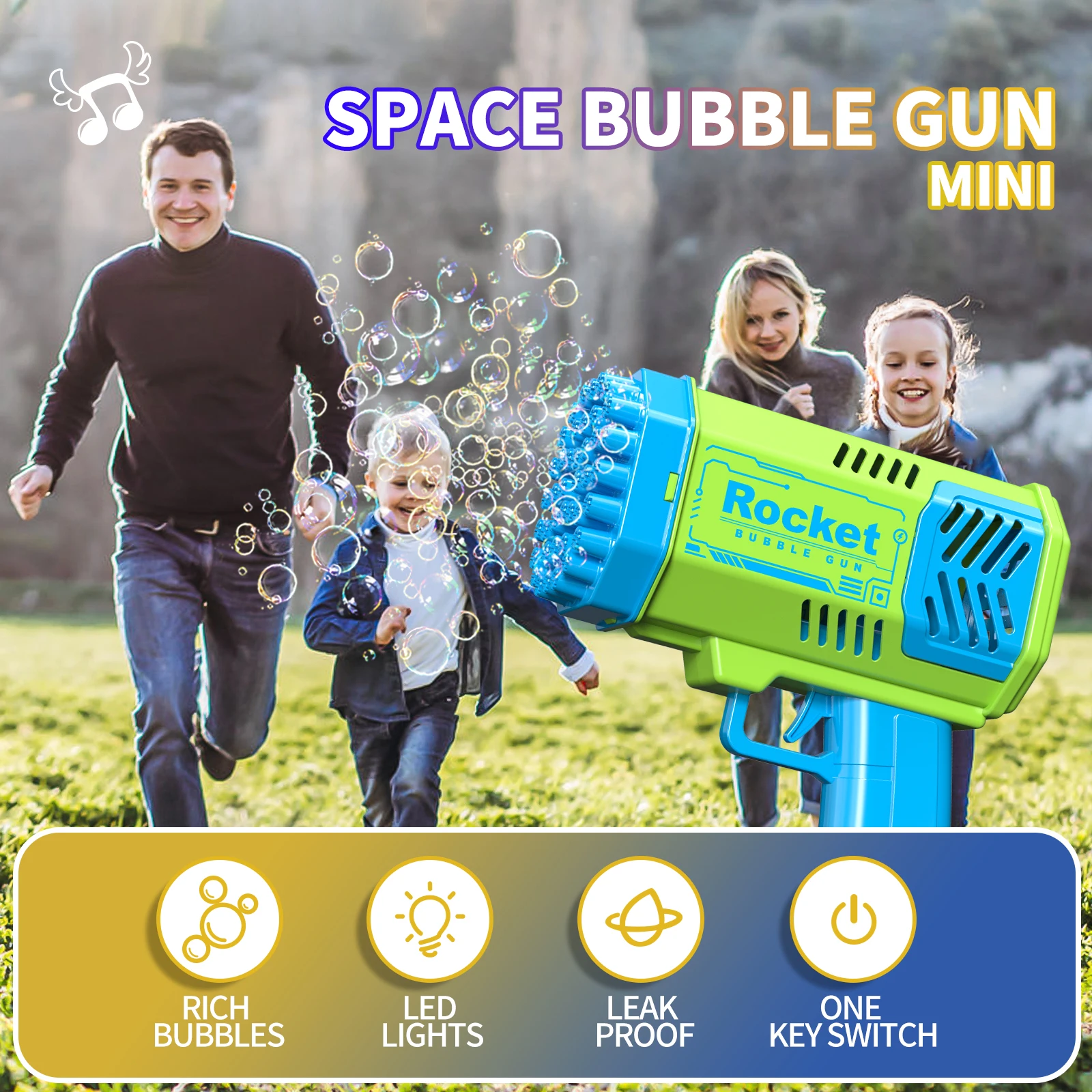 40 hole handheld fully automatic space light bubble machine, electric children's toy without battery and bubble water