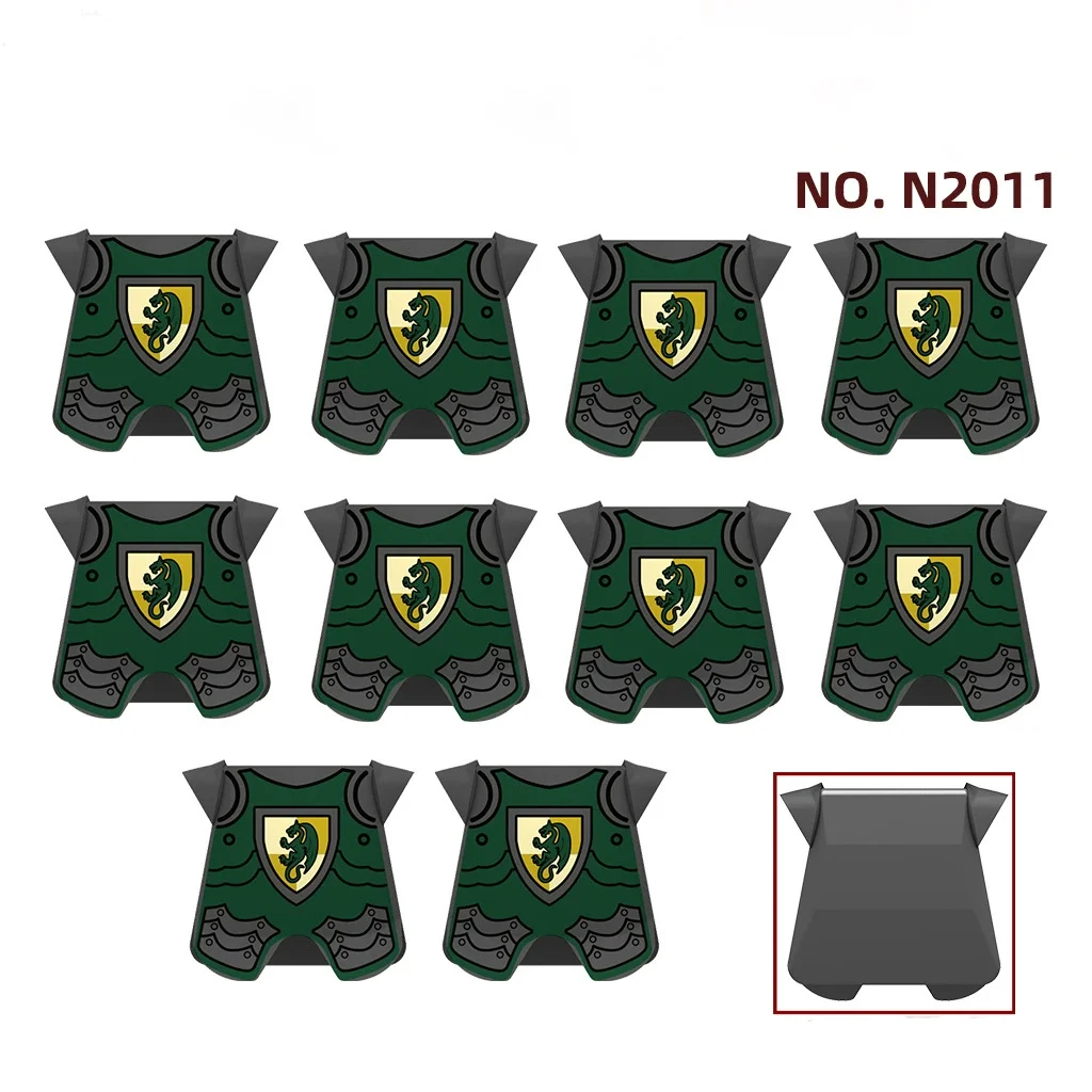 MOC – blocs de construction d'armure médiévale, figurine de soldat, château, chevalier, gilet, cape, accessoires militaires, manteaux, briques, jouets DF001