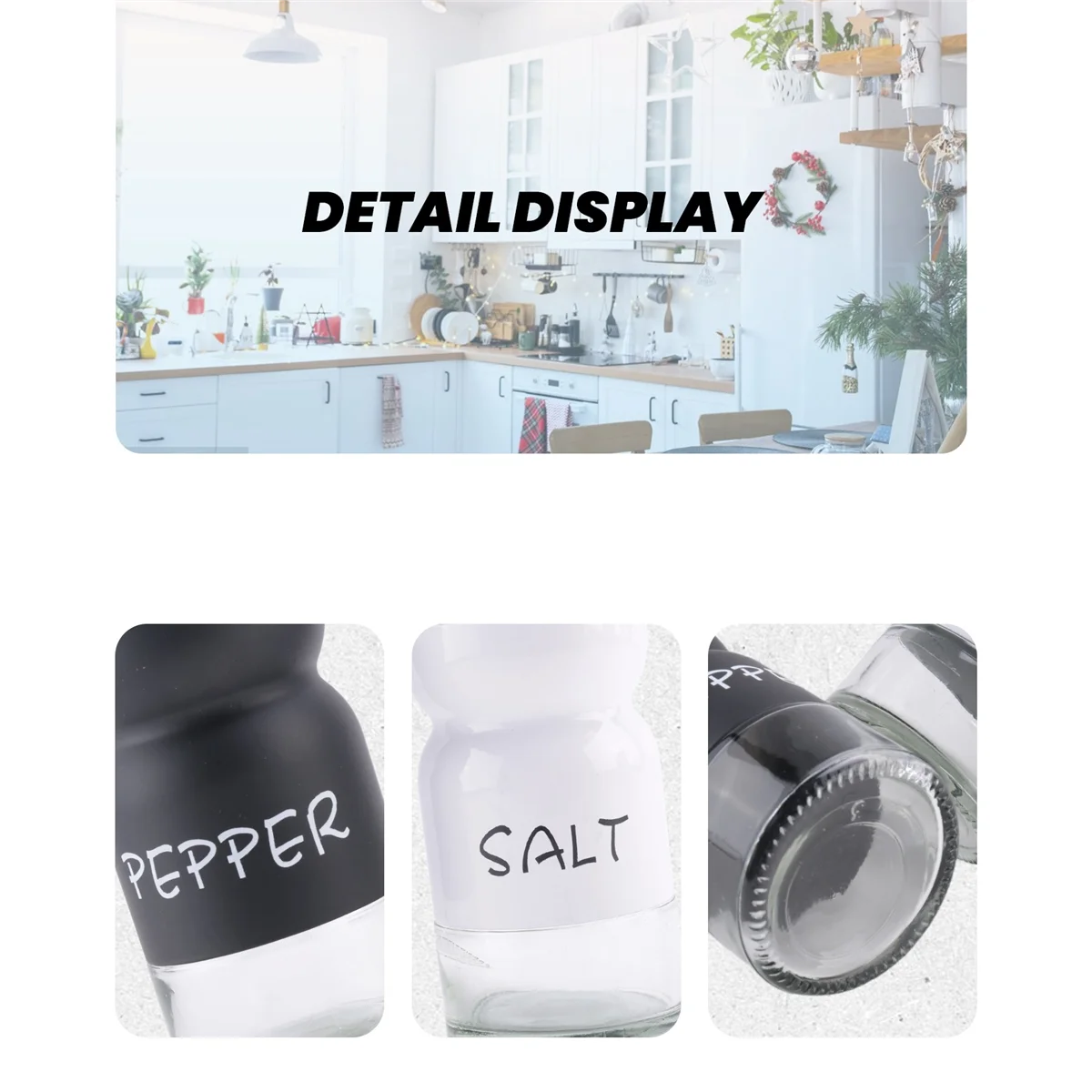 B59AFarmhouse Salt and Pepper Shakers Set with Adjustable Lids, Modern Home Country Kitchen Decor, Cute Shaker Set