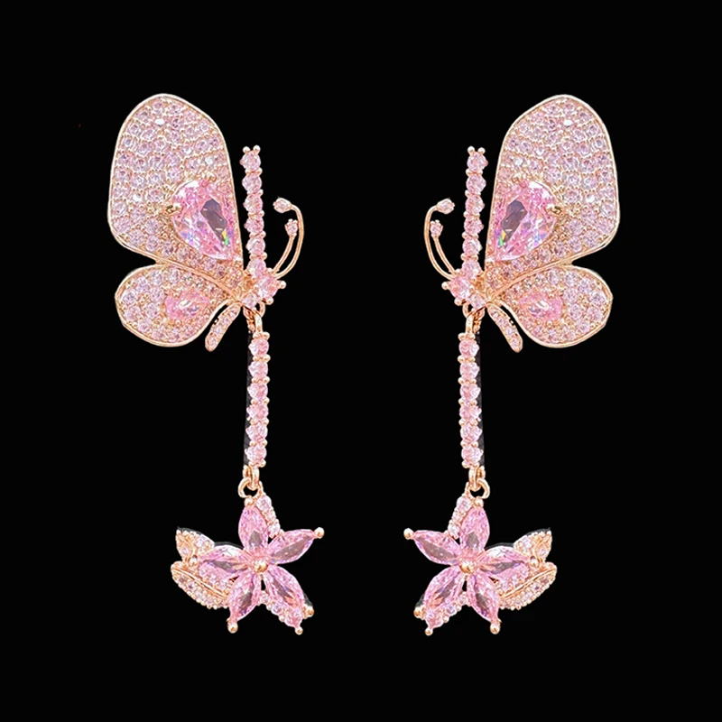 blue pink fushia zirconia butterfly earrings luxury jewelry dinner party women earrings sweet birthday gift daughter female