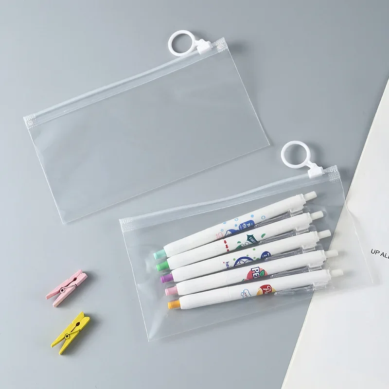 10Pcs Simple Transparent PE Zipper Pencil Bag Student Portable Temporary Stationery Organizer Festival Activities Gift Packaging