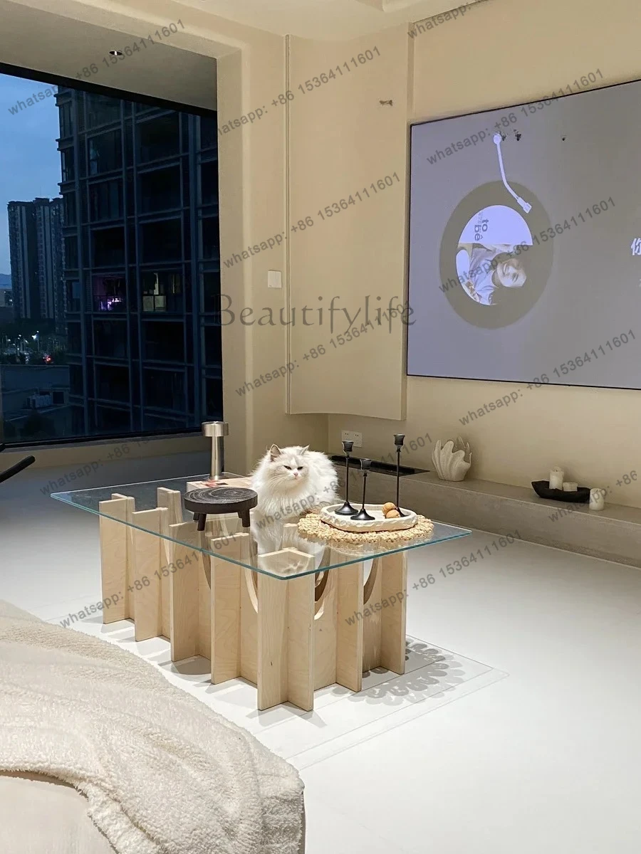 

Nordic simple ocean plate glass coffee table minimalist furniture small apartment living room log style tea table