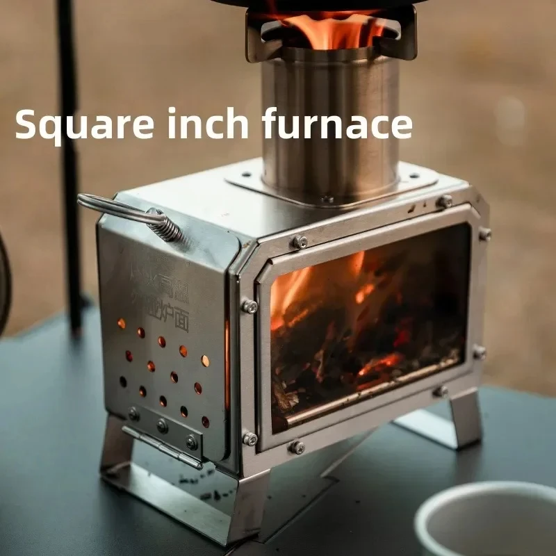 Portable Firewood Square Stove Stainless Steel Outdoor Fire Heater Stove Picnic Hiking Camping Wood Burner Stove