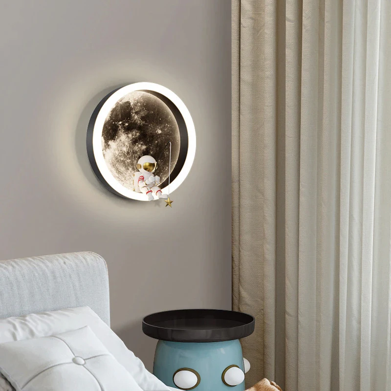 Astronaut Moon Wall Lamp Modern Wall Sconces Cartoon Children's Room Living Room Bedroom Bedside Indoor Decor Fixture Lustre