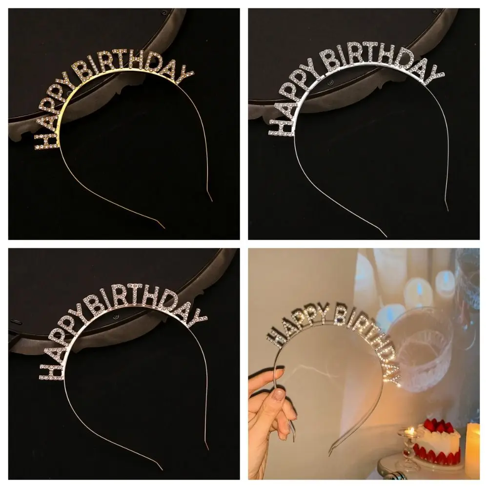 Female Jewelry Birthday Queen Headband Birthday Gift Hairband Diamond Crown Letter Tiara Birthday Hair Hoop Birthday Decoration