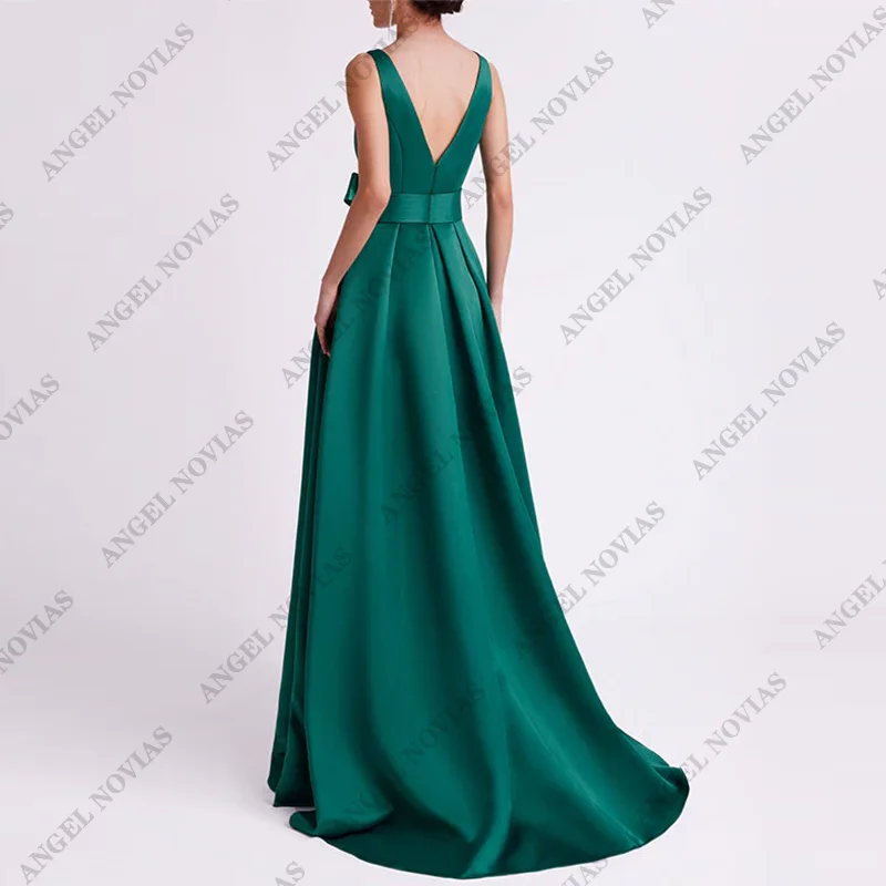 Customized Long Green Satin Mother of the Bride Dress Robes Invitee Mariage Vestido Para Madre De La Novia 2024