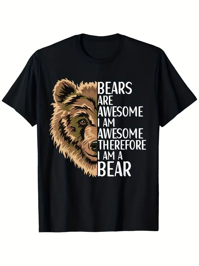 Bear Apparel Men's Unisex Grizzly Bear Bears Are Awesome T-Shirt - Retro Wildlife Tee With Bear Graphic For Outdoor Daily Wear