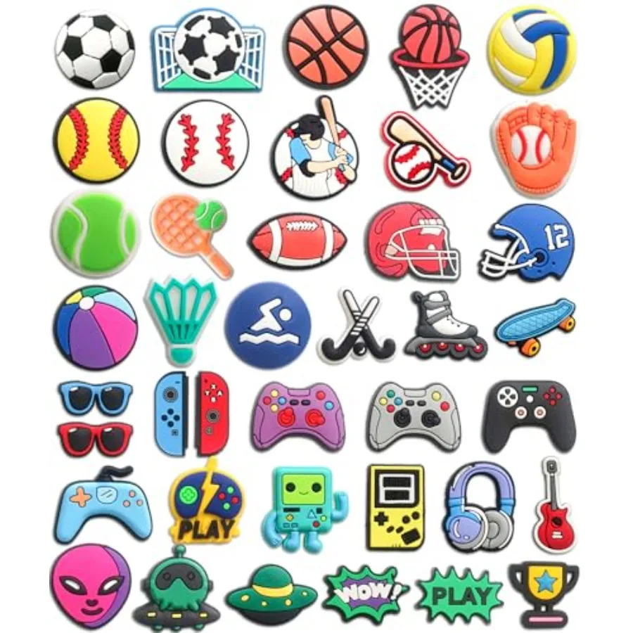 

40 шт., подвески для спортивной обуви для мальчиков, бейсбол, футбол, баскетбол, осенние украшения для обуви, булавки для сабо, аксессуары для девочек-подростков, Adul