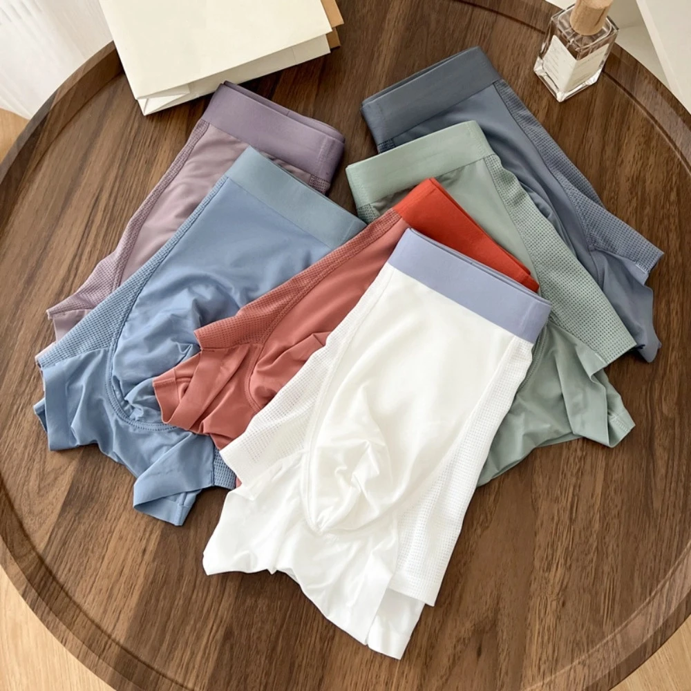 

Удобные тонкие мужские шелковые трусы-боксеры со средней талией, сетчатые трусы-боксеры из ледяного шелка, бесшовное нижнее белье для мужчин на каждый день