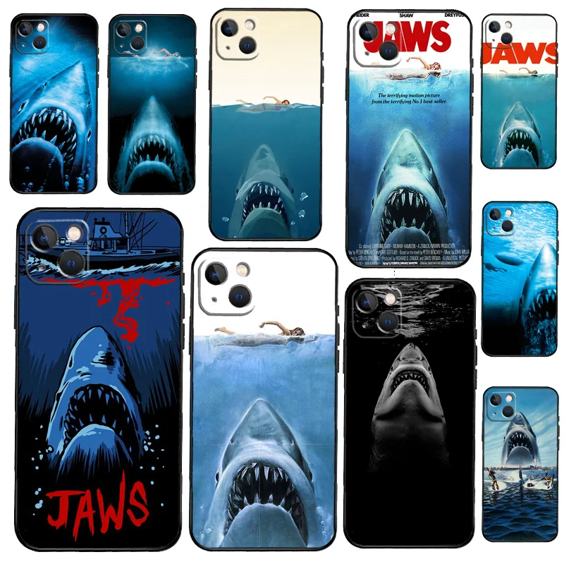 Jaws 1975 Movie Poster Phone Case For iPhone 13 12 11 14 15 16 Pro XS Max XR X Silicone For iPhone 12 Mini Plus Cover